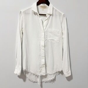 Cloth & Stone Frayed Hem Button Down Shirt‎ Womens Size Small White Lightweight